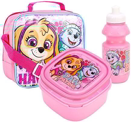 Paw Patrol Girls Insulated 3 Piece Lunch Bag, Sandwich Box & Bottle Set for School & Travel Skye & Everest Pink