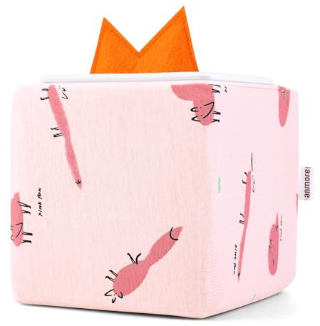 Cover für Toniebox, Schutzhülle mit Filzbezug für Tonie-Ohren, Muster Fuchs, Rosa