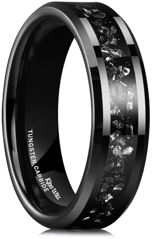 King Will 6mm Mens Meteorite Inlay Rings Tungsten Wedding Bands Engagement Anniversary Ring Comfort Fit, Black, Size 13