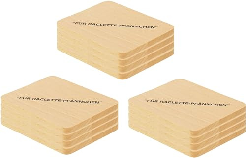 teemando® 12 X Raclett-Untersetzer aus Buchenholz mit Aufdruck, 10 cm, dekorativer Untersetzer für Gläser und Raclette-Pfännchen