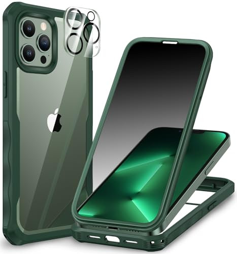 CENHUFO Compatible with iPhone 13 Pro Max Case Built-in Privacy Screen Protector with Camera Lens Protector, 360 Full Body Privacy Case for iPhone 13 Pro Max with Anti Spy Screen -Green
