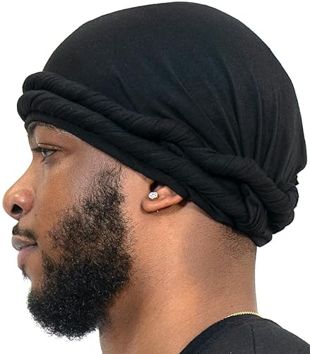 Veeta Superior Halo Turban Silk Satin Lined Head Wrap, Pre Tied Turban for Men & Women, Turban Durag Wave Cap, Schwarz, Einheitsgröße
