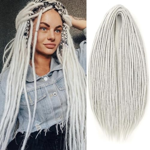 Leeven 24 Zoll Ombre Double Ended Dreadlocks 10 Strands Hippie Reggae Locs Synthetic Soft Crochet Dreads 0.6 Width Thin Dreadlock Extensions/GREY#