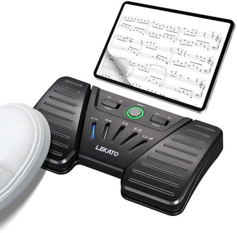 LEKATO Bluetooth Page Turning Pedal, Drahtloser Page Turner, Wiederaufladbarer Seitenwender für Smartphone Tablette Computer, 5 Modi, Kabelloser Fußschalter für Instrumente Spielen oder Prompten