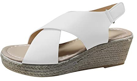 Sandali di Paglia Donna con Zeppa e Plateau Estiva Ciabbate da Spiaggia Vacanze con Fascia Incrociata Sandali Punta Aperta Comodi e Traspirante Sandali in Corda di Canapa Bianca Nero