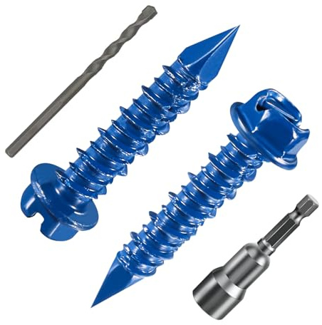 Wensilon(30 PCS) 3/16 * 1-1/4 Slotted Hex Concrete Screws Anchor Blue Hexagon Head for Anchoring to Masonry, Block or Brick Stucco