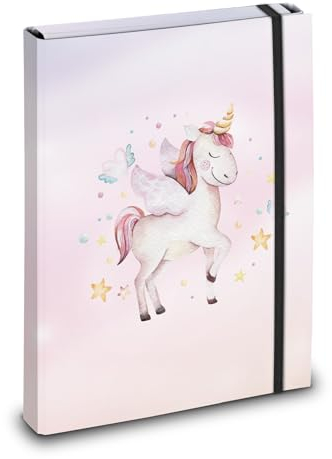 itenga Heftbox mit Motiv DIN A4 - Schulheftbox Sammelbox mit Gummizug- für Kinder Jugendliche Schüler Mädchen (Motiv Einhorn)
