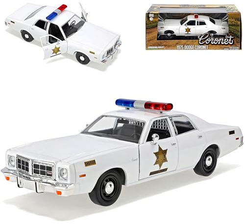 Dodge Coronet Hazzard County Sheriff Police Weiss 1975-1976 7. Generation 1/24 Greenlight Modell Auto