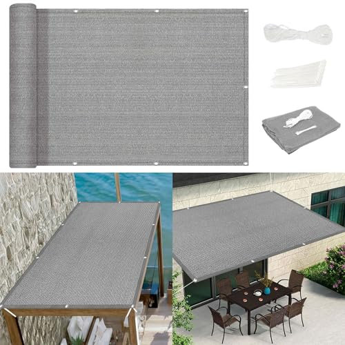 Sichtschutz mit Ösen 65 x 300 cm Rechteckig Schattennetz Segeltuch Meterware UV Schutz Atmungsaktiv mit Spannseilen für Balkon Terrasse Garten Outdoor, Hellgrau
