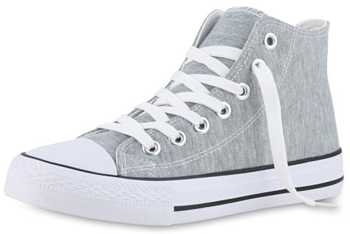 VAN HILL Damen Sneaker High Schnürer Bequeme Basic Freizeit Stoff Schuhe 215933 Hellgrau 38