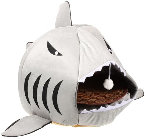 Milisten Atmungsaktives Hundenest in Haiform Kätzchenhaus Halbgeschlossenes Nestbett Für Katzenwelpen rutschfeste Basis S-graues Mattenbett