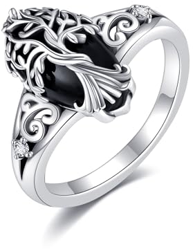 DAYLINLOVE Schwarzer Turmalin Ring 925 Sterling Silber Baum des Lebens Ringe Schwarzer Onyx Ringe Heilender Schmuck Spiritueller Schutz Geschenke für Frauen (7)