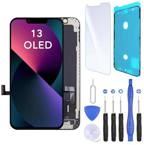 CINQ TEQ Ecran OLED Remplacement pour iPhone 13 Joint Ecran, Verre trempé et Outils
