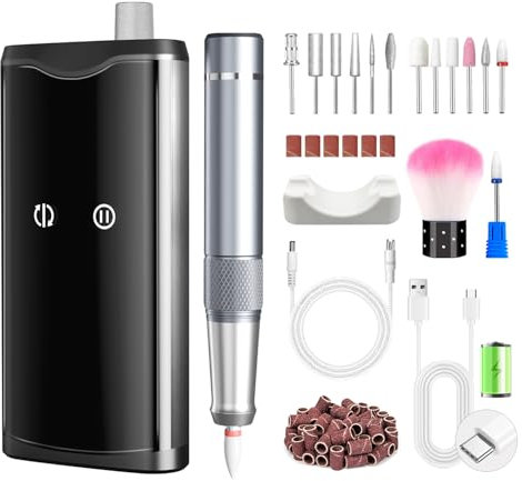 ENGERWALL Ponceuse pour Ongles Professionnelle 40000 tr/min, 13 en 1 Lime a Ongle Electrique Sans Fil Avec LED écran Numérique, Kit de Manucure Pédicure Rechargeable Vitesse Réglable