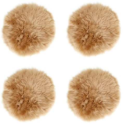 -LUXOR- living Sitzkissen Stuhl Echtfell, Flauschige Sitzauflage, Stuhlkissen, Lammfell Sitzkissen, Fell für Stühle, rund 34 cm Cognac, 4 Kissen