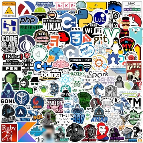DIWSO 100 Pcs Hacker + Programmierer Aufkleber für Laptop, Skateboard, Wasserflasche, Fahrrad, Scrapbook, Computer, Wasserfeste Aufkleber für Teenager, Junge, Mädchen, Kinder