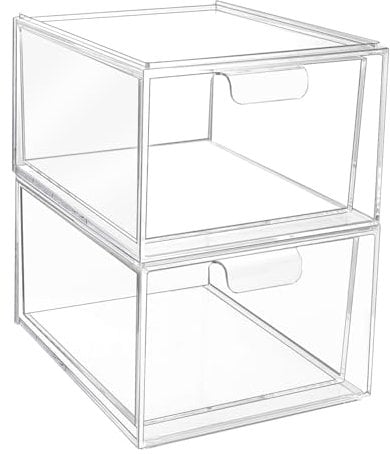 Paquete de 2 cajones de almacenamiento apilables - Cajonera de plastico - Organizadores de baño de acrílico - ideal para baño, tocador, escritorio y otros escenarios de almacenamiento
