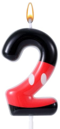 Red Black Birthday Number Candle, Cartoon Theme Birthday Candles Numbers Paraffin Red Mouse Birthday Number Candle Cake Topper for Anniversary Birthday Party Decorations (Number 2)
