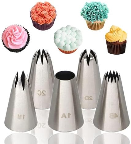 Confezione da 5 beccucci per tubazioni, in acciaio inox 304, grandi beccucci per tubazioni per torte, cupcake, biscotti e decorazioni