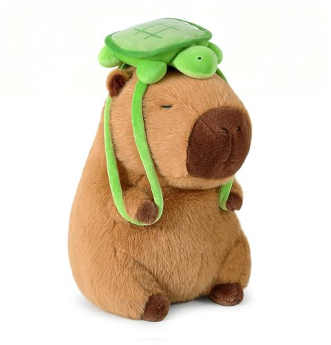 shownicer Plüschtier Capybara Kuscheltier mit Schildkröte Stofftier Kawaii Capybara Plüsch Kissen Spielzeug Wurfkissen Geschenk für Kinder Mädchen 3+ Jahre (Schildkröte, 35cm)