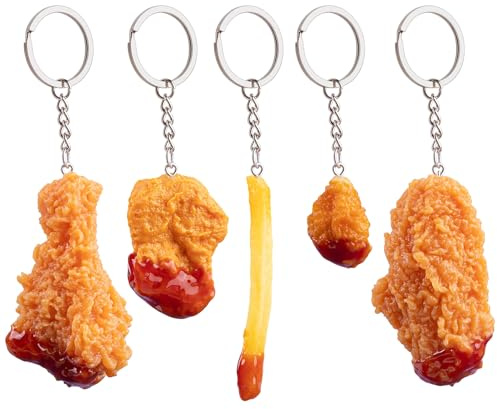 Framendino, Lot de 5 porte-clés imitation nourriture frite avec ketchup pour décoration de sac, multicolore, 5 Paquet