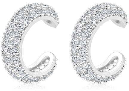 Clip On Earrings for Women Chunky Ear Cuffs Wrap Earring Non Pierced | 14K Gold Plated Silver Ear Cuffs CZ Clip On Earrings Set for Women Non Pierced Sparkling Elegant Design Jewelry Gift