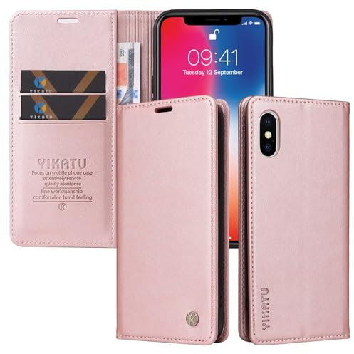 SLWYF Compatible with iPhone XS Max Case, with 2 card slots, Premium Leather Flip Phone Case Cover with Magnetic Closure Case for iPhone XS Max (Rose gold)