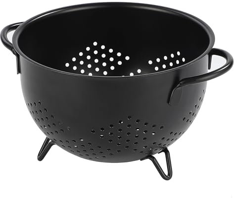 beifeier Metal Colander with Handle, 5 Quart Large Pasta Strainer, Kitchen Drain Basket with Three-Leg Base for Vegetable Fruit Berry (BrightBlack)