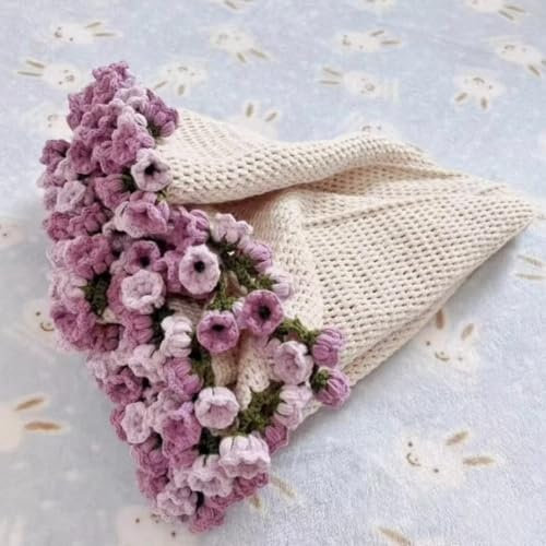 Mrinb Crochet Blanket Kit, DIY Handmade Rose Blanket Crochet Flower Bouquet, Soft and Lightweight Knitted Flowers Bouquet Throw Blankets for Beginners, Mothers Day Gifts