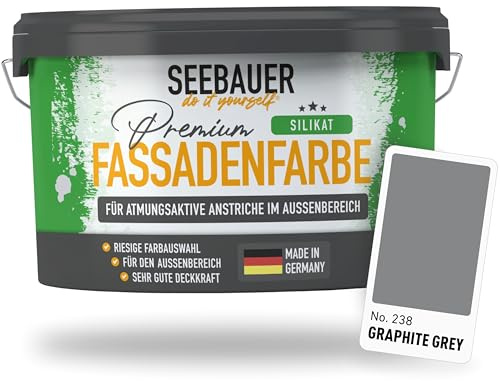 SEEBAUER diy Silikat-Fassadenfarbe Grau 2,5L für Außen (No. 238 Graphite Grey) Atmungsaktive Mineralfarbe für Fassaden - Geeignet für Putz, Mauerwerk und Beton