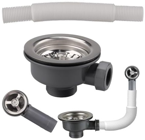 Inodiref Kitchen Sink Waste Kit with Overflow Pipes 114mm Kitchen Sink Overflow Kit Stainless Steel Thickened Design for Sink Hole Size 83-90mm(Round Interface)