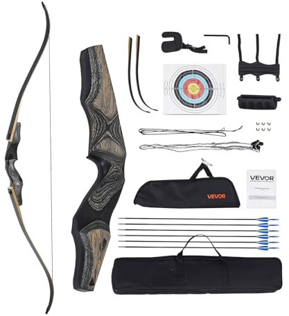 VEVOR Recurvebogen & Pfeile Set (1524 mm) Takedown-Bögen aus Holz, Rechtshänder ergonomisches Recurvebogen-Paket, Langbogen für Zieltraining im Freien, Anfänger bis Fortgeschrittene, 15,88 kg