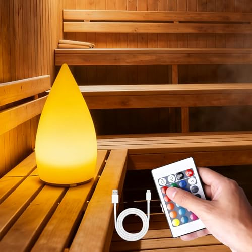 GBKDQQ Sauna Lampe, Dimmbar Sauna Lampe mit 16 RGB Farben & 4 Modi, Kabellos Akku mit Fernbedienung und USB, Saunalampe Led Farbwechsel für Saunaraum,Restaurant, Bar, Garten