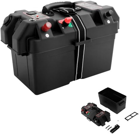 Chynalys Batteriebox Batteriekasten für Auto, Boot und Camper, Batterie Box mit Dual USB, LED-Display, Überlastschutz, Akkubox für Notstromversorgung, 44x24.5x27cm