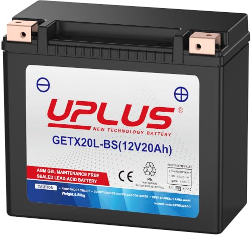 UPLUS YTX20L-BS 12V 20Ah 380A GEL Motorradbatterie GETX20L-BS | Wartungsfrei, für Motorrad, Roller, Quad, UTV. 176L×89B×154H(mm), vor Kauf Maße prüfen