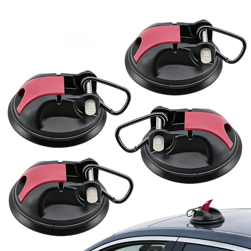 4 Pack Heavy Duty Suction Cups with 4 Hooks, Extra Strong Locking Suction Cup Tie Down Anchors, Multifunctional Caravan Awning Tarp Tensioners for Camping, Travel, Luggage Securing