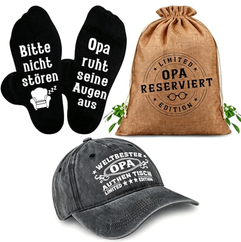 TUZELIYA Geburtstag Geschenke für Männer, 3 in 1 Alter Sack | Geschenkbeutel mit Baseball Cap und Socken - Witzige Geschenke für Papa Ehemann Opa Ehemann Freund