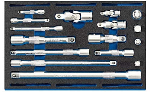 Draper 63530 Extension Bar, Universal Joints and Socket Convertor 16 Piece Set in 1/4 Drawer Eva Insert Tray , Blue