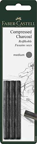 FABER-CASTELL 129999 - Zeichenkohle medium, 3er Set, Reißkohlestift PITT schwarz