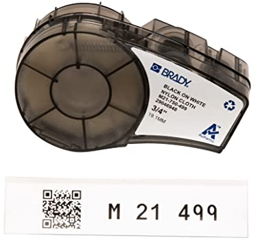 Brady M21-750-499 Etikettenklebeband, Nylon, Schwarz auf Weiß, kompatibel mit BMP21-PLUS, ID PAL und LABPAL Druckern, Länge 40,6 cm, Breite 1,9 cm, 19.05mm x 4.88m