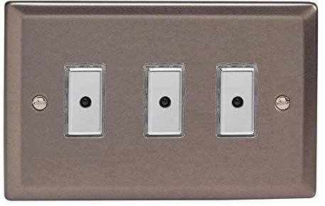 Varilight 3-Gang 1-Way Remote/Tactile Touch Control Master LED Dimmer 3 x 0-100W (Max 10 LEDs) Pewter JRE103