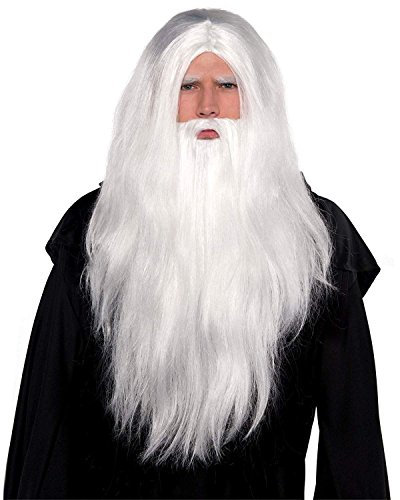 SHATCHI Halloween Merlin Gandalf Dumbledore Magier Weihnachten Party Weiße Zauberer Perücke & Langer Bart Set Verkleidung Zubehör Dress Up
