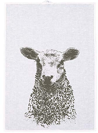 Frohstoff - Geschirrtuch Küchentuch Trockentuch - Schaf - Halbleinen - Weiß/Steingrau - 50x 70cm