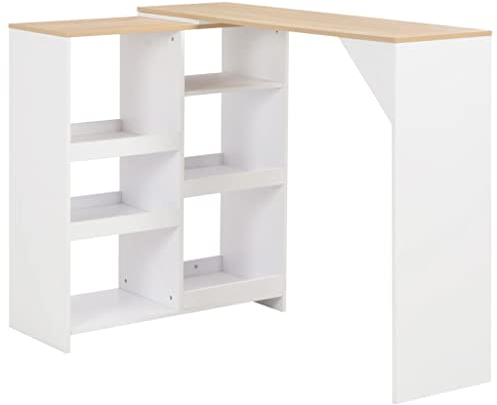 vidaXL Mesa de Bar Madera Blanca 138x39x110 cm Mesita Mesilla Elevada Alta Mueble Mobiliario Auxiliar Comedor Pub Estanterías Consola