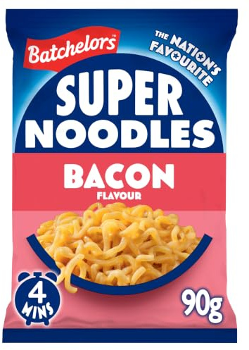 Batchelors Super Noodles Bacon Flavour, 90 g Pot | Quick & Convenient Meal, Ready in 4 Minutes, Savoury & Delicious Snack, Perfect for On-the-Go