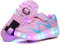 LED USB wiederaufladbar blinkende Lichter Farbe ändern Multisport Outdoor Rollen Sport Gymnastik Sneaker mit Rolle Mädchen Jungen, Rose686 Doppelrad., 35 EU