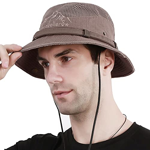 DORRISO Damen Herren Sonnenhut UPF 50+ Strand Faltbar Safarihut Unisex Reisen Outdoor Urlaub Hut Komfortabel Fischerhut Anglerhut Gartenhut Bergsteigen Campinghut Braun