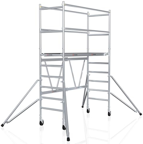 Stuver Scout V 140 SEC+ Rollgerüst 3,80 Meter - [Klappbar platzsparend] Gerüst - Fahrbares Baugerüst - Arbeitsgerüst fahrbar aussen - Komfortable Arbeitshöhe - Alu Leitergerüst - Klappgerüst
