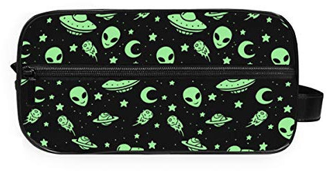 FANTAZIO Badezimmer-Aufbewahrungstasche, Make-up-Tasche, Grün Alien UFO Mond, Kosmetiktasche, Waschgargle Bag