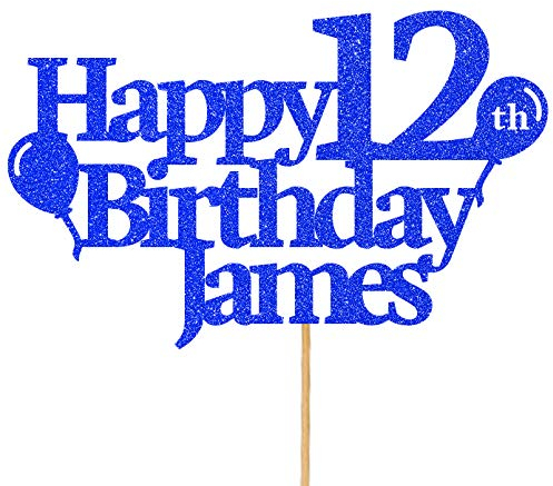 Personalised Happy Birthday Glitter Cake Topper with Balloons - Blue Any Name Age Glitter Cake Decoration and Sprinkles - Happy Birthday Decorations - Personalised Toppers for Cakes by Cakeshop